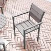Flash Furniture Finch Commercial Grade Patio Chair with Arms, Stackable Side Chair with Faux Teak Poly Slats and Metal Frame, Natural/Gray(Grey)