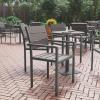 Flash Furniture Finch Commercial Grade Patio Chair with Arms, Stackable Side Chair with Faux Teak Poly Slats and Metal Frame, Natural/Gray(Grey)