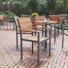 Flash Furniture Finch Commercial Grade Patio Chair with Arms, Stackable Side Chair with Faux Teak Poly Slats and Metal Frame, Natural/Gray(Natural)