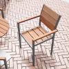 Flash Furniture Finch Commercial Grade Patio Chair with Arms, Stackable Side Chair with Faux Teak Poly Slats and Metal Frame, Natural/Gray(Natural)