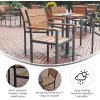 Flash Furniture Finch Commercial Grade Patio Chair with Arms, Stackable Side Chair with Faux Teak Poly Slats and Metal Frame, Natural/Gray(Natural)