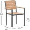 Flash Furniture Finch Commercial Grade Patio Chair with Arms, Stackable Side Chair with Faux Teak Poly Slats and Metal Frame, Natural/Gray(Natural)