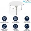 Flash Furniture Freeman 4′ Round Plastic Folding Table with Carrying Handle, Plastic Foldable Table for Indoor/Outdoor Events, White(48″ Round)