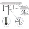 Flash Furniture Freeman 4′ Round Plastic Folding Table with Carrying Handle, Plastic Foldable Table for Indoor/Outdoor Events, White(72″ Round)