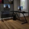 Flash Furniture Glass L-Shape Computer Desk with Silver Metal Frame(Black Top/Black Frame)