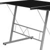 Flash Furniture Glass L-Shape Computer Desk with Silver Metal Frame(Black Top/Silver Frame)