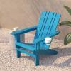 Flash Furniture Halifax Adirondack Chair with Cup Holder, Weather Resistant Poly Resin Adirondack Chair, Gray, Set of 1(Blue)