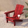 Flash Furniture Halifax Adirondack Chair with Cup Holder, Weather Resistant Poly Resin Adirondack Chair, Gray, Set of 1(Red)