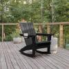 Flash Furniture Halifax Adirondack Rocking Chair with Cup Holder, Weather Resistant Poly Resin Adirondack Rocking Chair, Red(Black)