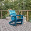 Flash Furniture Halifax Adirondack Rocking Chair with Cup Holder, Weather Resistant Poly Resin Adirondack Rocking Chair, Red(Blue)