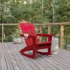 Flash Furniture Halifax Adirondack Rocking Chair with Cup Holder, Weather Resistant Poly Resin Adirondack Rocking Chair, Red(Red)