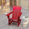 Flash Furniture Halifax Adirondack Rocking Chair with Cup Holder, Weather Resistant Poly Resin Adirondack Rocking Chair, Red(Red)