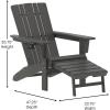 Flash Furniture Halifax Poly Resin Adirondack Chair with Cup Holder and Pull Out Ottoman, All-Weather Poly Resin Indoor/Outdoor Lounge Chair, Set of 2, Black(Grey)