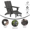 Flash Furniture Halifax Poly Resin Adirondack Chair with Cup Holder and Pull Out Ottoman, All-Weather Poly Resin Indoor/Outdoor Lounge Chair, Set of 2, Black(Grey)
