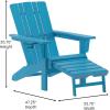 Flash Furniture Halifax Poly Resin Adirondack Chair with Cup Holder and Pull Out Ottoman, All-Weather Poly Resin Indoor/Outdoor Lounge Chair, Set of 2, Black(Blue)