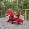 Flash Furniture Halifax Poly Resin Adirondack Chair with Cup Holder and Pull Out Ottoman, All-Weather Poly Resin Indoor/Outdoor Lounge Chair, Set of 2, Black(Red)
