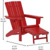 Flash Furniture Halifax Poly Resin Adirondack Chair with Cup Holder and Pull Out Ottoman, All-Weather Poly Resin Indoor/Outdoor Lounge Chair, Set of 2, Black(Red)