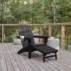 Flash Furniture Halifax Poly Resin Adirondack Chair with Cup Holder and Pull Out Ottoman, All-Weather Poly Resin Indoor/Outdoor Lounge Chair, Set of 2, Black(Black)