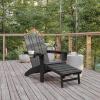 Flash Furniture Halifax Poly Resin Adirondack Chair with Cup Holder and Pull Out Ottoman, All-Weather Poly Resin Indoor/Outdoor Lounge Chair, Set of 2, Black(Grey)