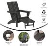 Flash Furniture Halifax Poly Resin Adirondack Chair with Cup Holder and Pull Out Ottoman, All-Weather Poly Resin Indoor/Outdoor Lounge Chair, Set of 2, Black(Black)