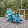 Flash Furniture Halifax Poly Resin Adirondack Chair with Cup Holder and Pull Out Ottoman, All-Weather Poly Resin Indoor/Outdoor Lounge Chair, Set of 2, Black(Blue)