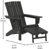 Flash Furniture Halifax Poly Resin Adirondack Chair with Cup Holder and Pull Out Ottoman, All-Weather Poly Resin Indoor/Outdoor Lounge Chair, Set of 2, Black(Black)