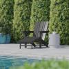 Flash Furniture Halifax Poly Resin Adirondack Chair with Cup Holder and Pull Out Ottoman, All-Weather Poly Resin Indoor/Outdoor Lounge Chair, Set of 2, Black(Grey)