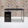 Flash Furniture Harwood Dark Ash Wood Grain Finish Computer Desk with Two Drawers and Silver Metal Frame(Dark Ash)