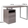 Flash Furniture Harwood Dark Ash Wood Grain Finish Computer Desk with Two Drawers and Silver Metal Frame(Light Ash)