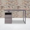 Flash Furniture Harwood Dark Ash Wood Grain Finish Computer Desk with Two Drawers and Silver Metal Frame(Light Ash)