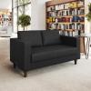 Flash Furniture Hercules Artemis Commercial Loveseat for Reception and Lobby Use with Solid Wood Legs, 2 Outlets, 1 USB, and 1 USB-C Ports, Cognac LeatherSoft(Black)