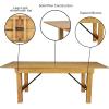 Flash Furniture Hercules Series 8′ x 40″ Rustic Solid Pine Folding Dining Table, Rectangular Antique Farmhouse Dining and Event Extension Table(Light Natural)
