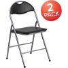Flash Furniture Hercules Series Metal Folding Chairs with Carrying Handle, Vinyl Upholstered Padded Event Chair, Set of 4, Black(Set of 2)