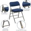 Flash Furniture Hercules Series Metal Folding Chairs with Cushioned Seat, Fabric Upholstered Event Chairs with 300-lb. Static Weight Capacity, Set of 4, Gray(Navy Fabric/Gray Frame)