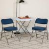 Flash Furniture Hercules Series Metal Folding Chairs with Cushioned Seat, Fabric Upholstered Event Chairs with 300-lb. Static Weight Capacity, Set of 4, Gray(Navy Fabric/Gray Frame)