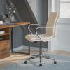 Flash Furniture James Mid-Back Designer Executive Office Chair – White LeatherSoft Upholstery – Brushed Gold Base and Arms – Height Adjustable 360° Swivel Seat(Taupe/Chrome)