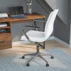 Flash Furniture James Mid-Back Designer Executive Office Chair – White LeatherSoft Upholstery – Brushed Gold Base and Arms – Height Adjustable 360° Swivel Seat(White/Chrome)