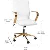 Flash Furniture James Mid-Back Designer Executive Office Chair – White LeatherSoft Upholstery – Brushed Gold Base and Arms – Height Adjustable 360° Swivel Seat(White/Gold)