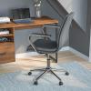 Flash Furniture James Mid-Back Designer Executive Office Chair – White LeatherSoft Upholstery – Brushed Gold Base and Arms – Height Adjustable 360° Swivel Seat(Gray/Chrome)
