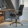Flash Furniture James Mid-Back Designer Executive Office Chair – White LeatherSoft Upholstery – Brushed Gold Base and Arms – Height Adjustable 360° Swivel Seat(Black/Gold)