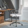 Flash Furniture James Mid-Back Designer Executive Office Chair – White LeatherSoft Upholstery – Brushed Gold Base and Arms – Height Adjustable 360° Swivel Seat(White/Chrome)