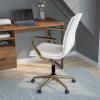 Flash Furniture James Mid-Back Designer Executive Office Chair – White LeatherSoft Upholstery – Brushed Gold Base and Arms – Height Adjustable 360° Swivel Seat(White/Gold)