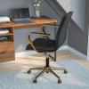 Flash Furniture James Mid-Back Designer Executive Office Chair – White LeatherSoft Upholstery – Brushed Gold Base and Arms – Height Adjustable 360° Swivel Seat(Black/Gold)