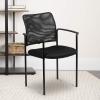 Flash Furniture Jana Comfort Mesh Stackable Steel Side Chair with Nylon Arms and Built-in Lumbar Support, Gray(Black)