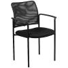 Flash Furniture Jana Comfort Mesh Stackable Steel Side Chair with Nylon Arms and Built-in Lumbar Support, Gray(Black)
