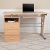 Flash Furniture Joshua White Desk with Three Drawer Pedestal and Pull-Out Keyboard Tray(Maple)