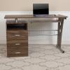 Flash Furniture Joshua White Desk with Three Drawer Pedestal and Pull-Out Keyboard Tray(Rustic Walnut)