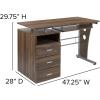 Flash Furniture Joshua White Desk with Three Drawer Pedestal and Pull-Out Keyboard Tray(Rustic Walnut)