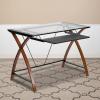 Flash Furniture Jude Black Glass Computer Desk with Pull-Out Keyboard Tray and Crisscross Frame(Clear/Cherry)