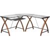 Flash Furniture Jude Black Glass L-Shape Corner Computer Desk with Pull-Out Keyboard Tray(Clear/Cherry)